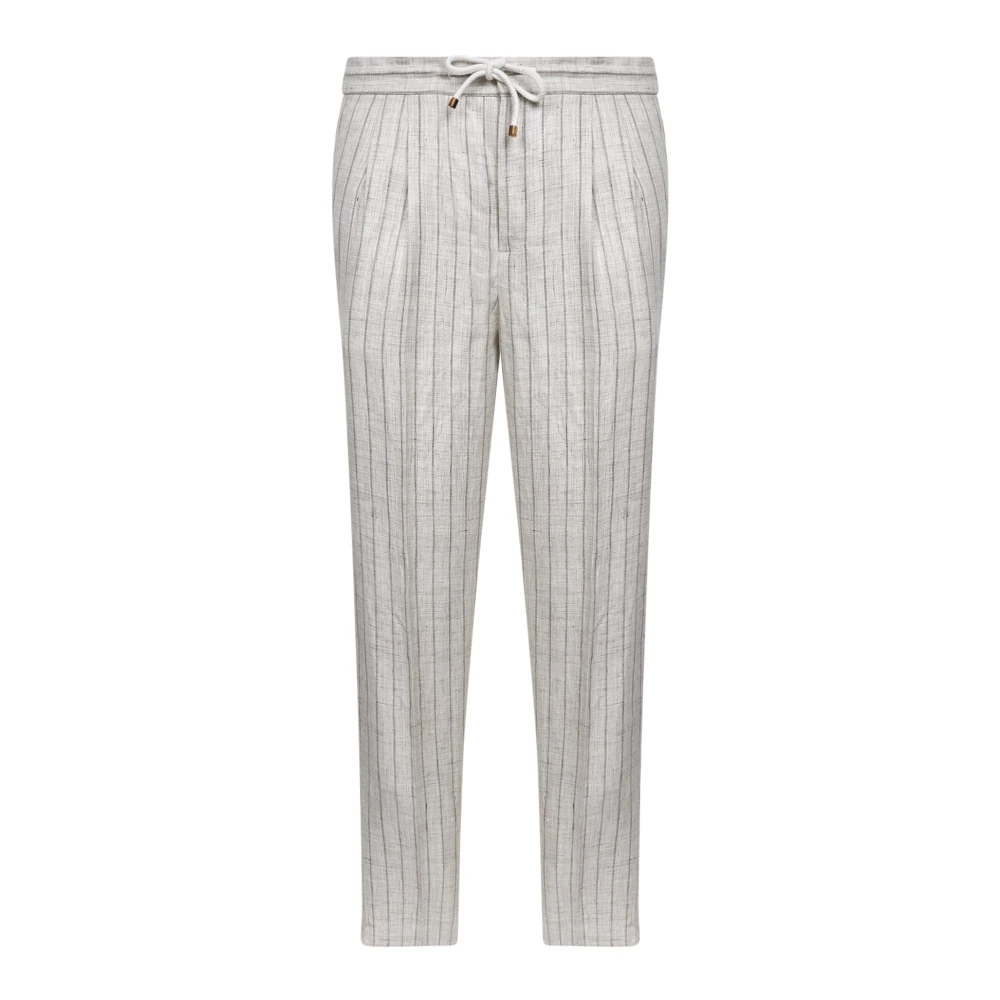 Brunello Cucinelli Men's Gray Pleated Linen Trousers