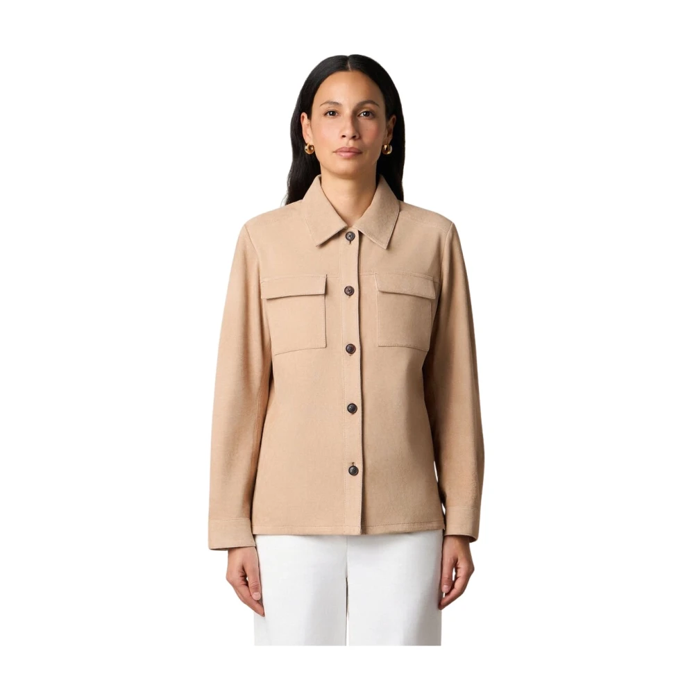 Brooks Brothers Women's Beige Suede Leather Shirt Jacket - Leather Jackets - M - Jackets