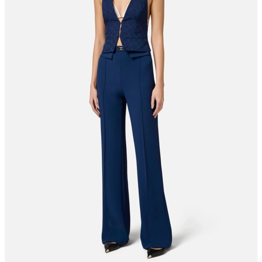 Elisabetta Franchi Blauwe Broek met Gouden Metalen Detail Blue Dames