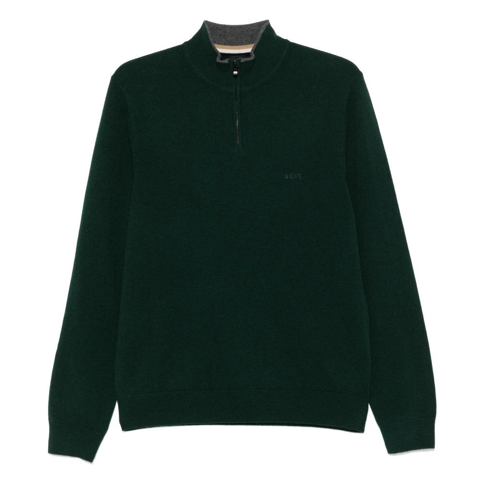 Hugo Boss Wol Half-Zip Gebreide Kleding Green Heren