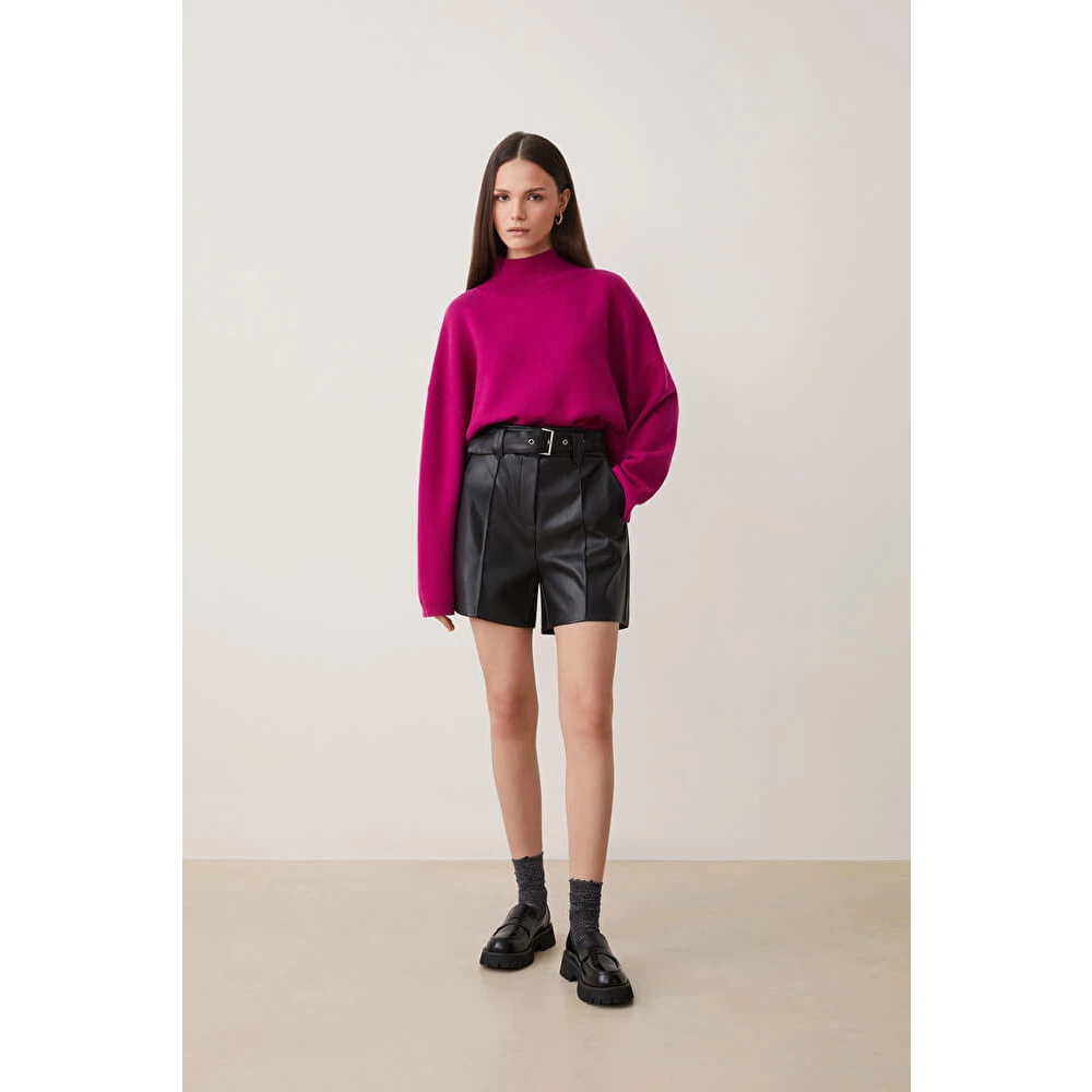 Suncoo Hoge taille imitatieleer shorts Black Dames