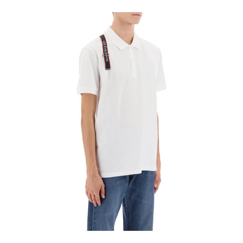 alexander mcqueen Polo Shirt met Selvedge Logo en Harnas Detailing White Heren