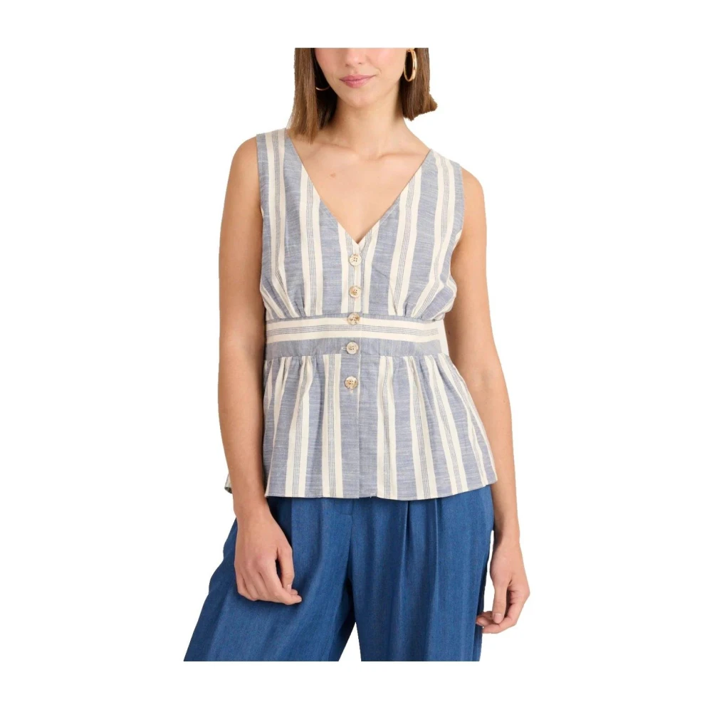 Naf Naf Blue Bohemian Chic Embroidered Shirt - Female - Sleeveless Tops - S - Tops