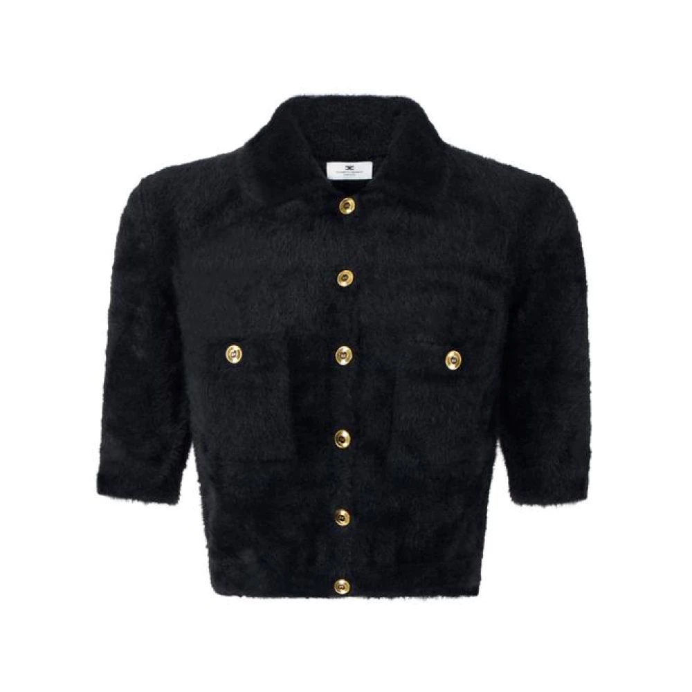 Elisabetta Franchi Women's Black Cardigans, S, Mini Cardigan In Knit Fabric With Jewel Buttons