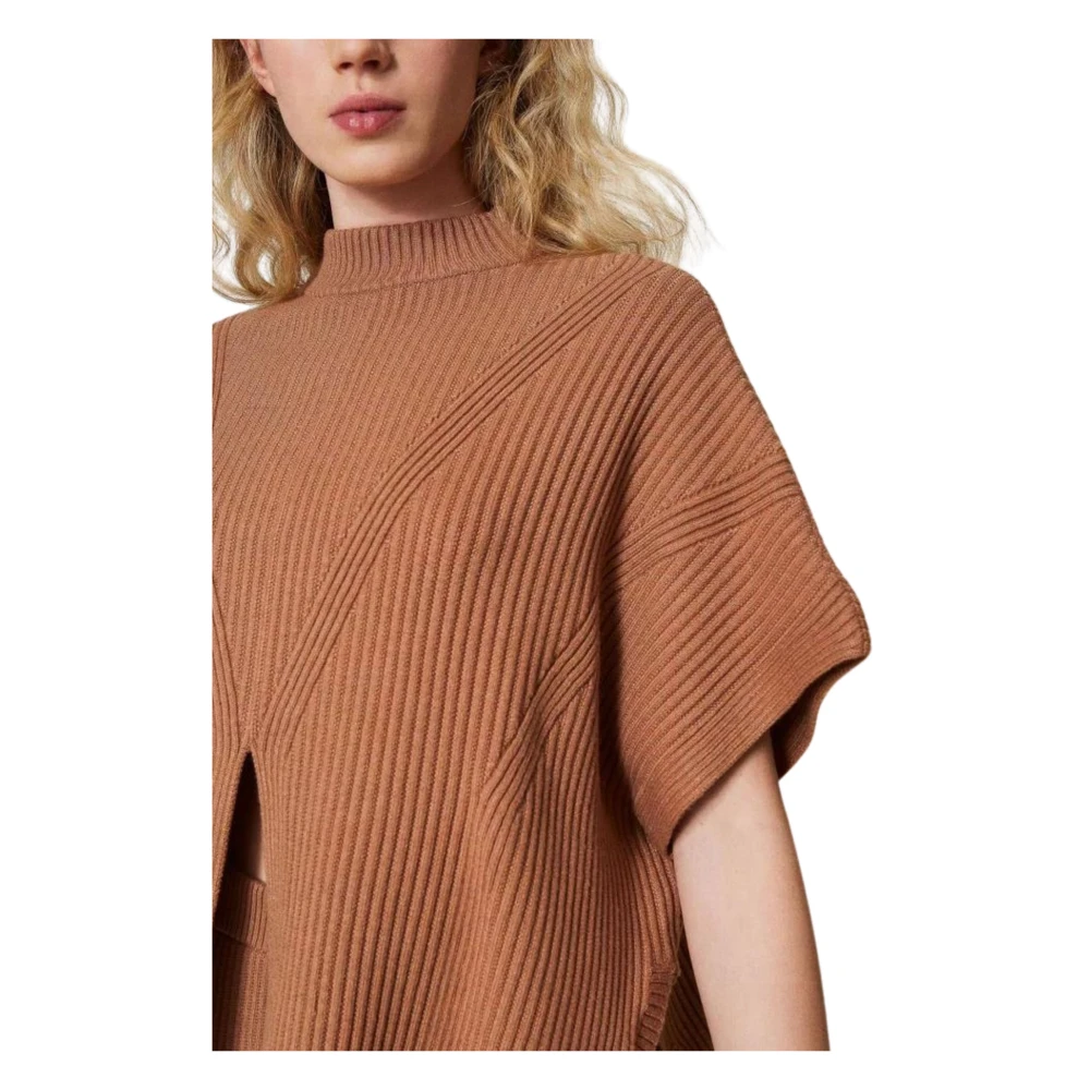 Twinset Gebreide Poncho Stijl Jas Brown Dames