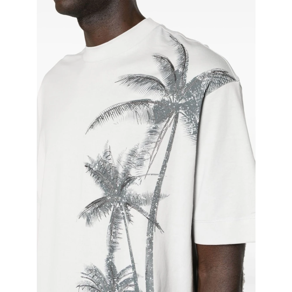 Emporio Armani Grijze Palmboomprint T-shirt Gray Heren
