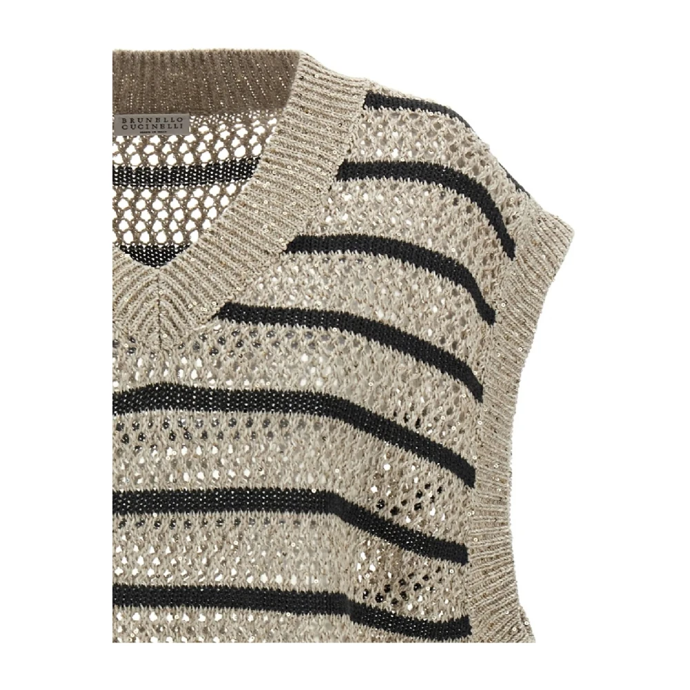 BRUNELLO CUCINELLI Lichtbruine pailletten gehaakte gebreide trui Gray Dames