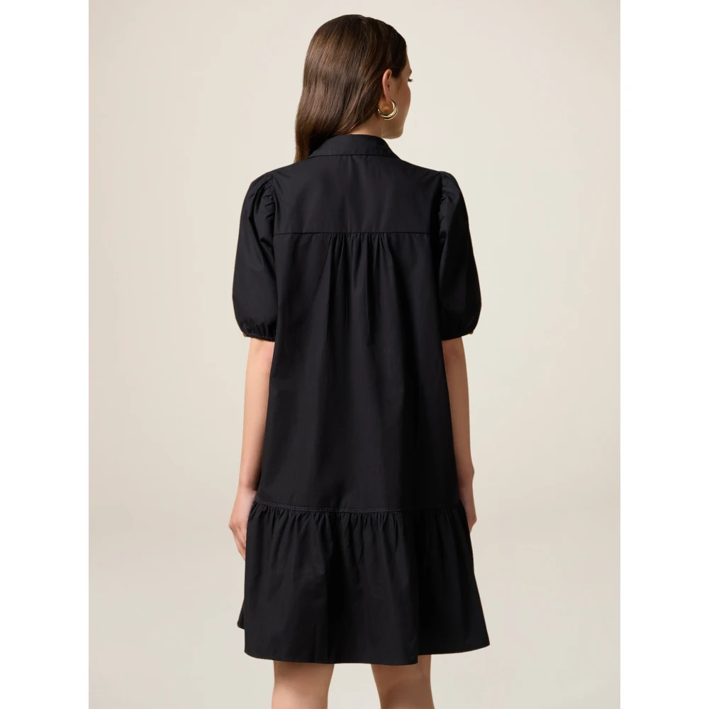 Oltre Korte Katoenen Jurk met Ajour Detail Black Dames