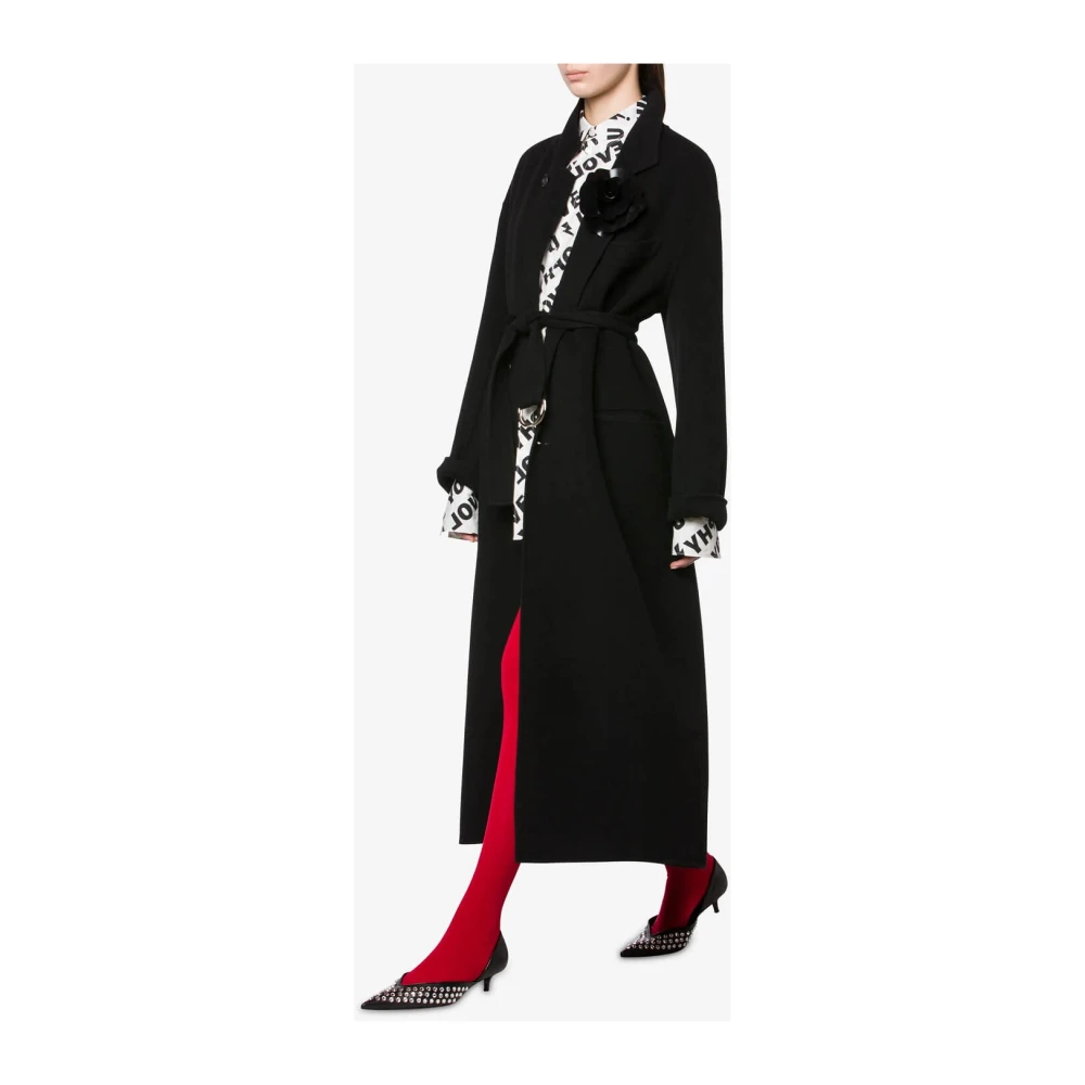 Philosophy di Lorenzo Serafini ceintuur-dubbel-wollen-jas Black Dames