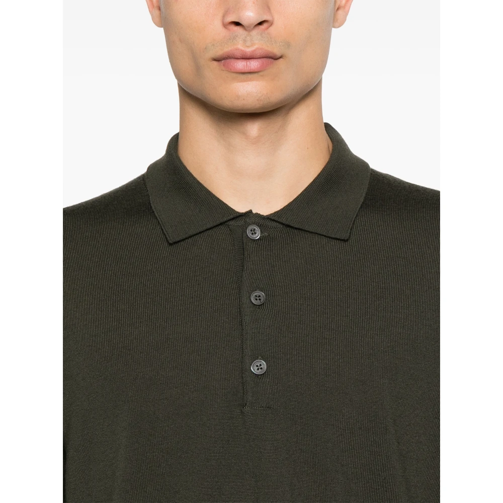 Corneliani Wollen Polo Shirt 3-Knoop Made in Italy Green Heren