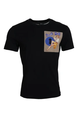 Svart Bomull T-shirt med Korta ärmar