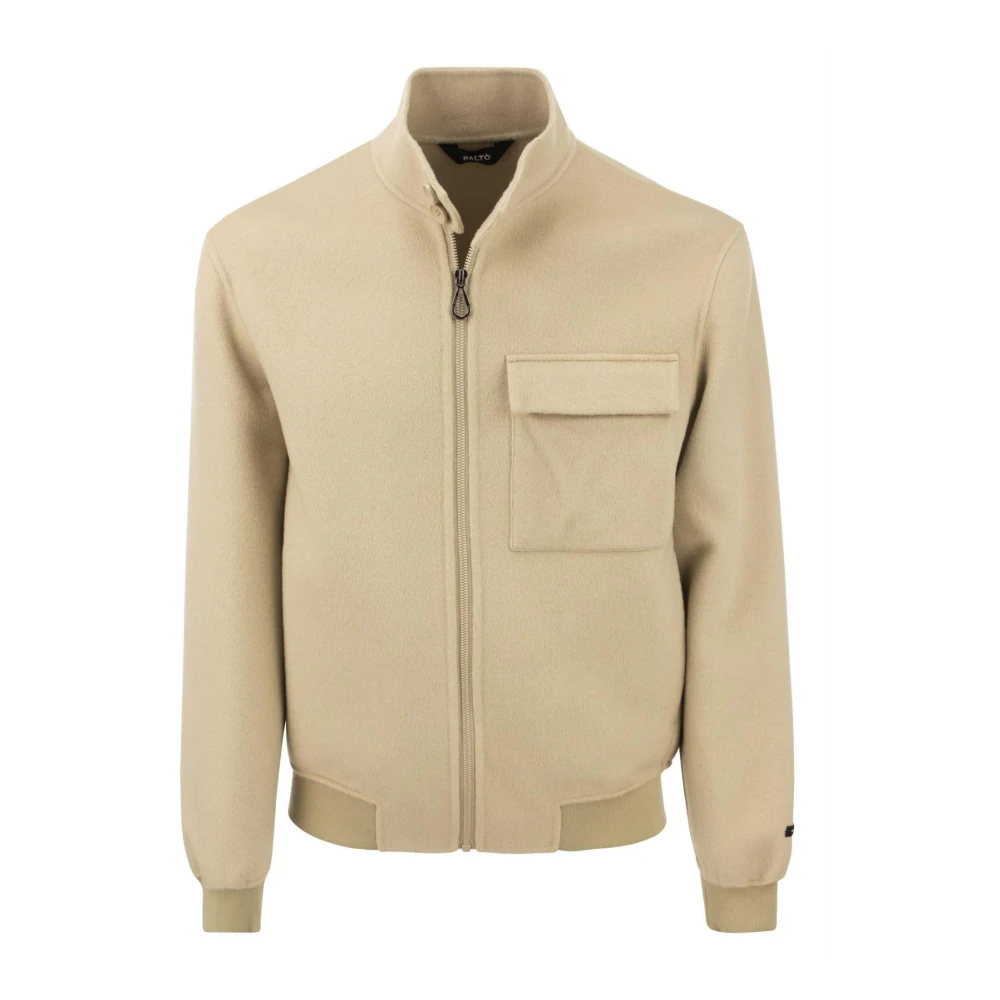 Paltò Dubbelwollen Jack met Rits Beige Heren