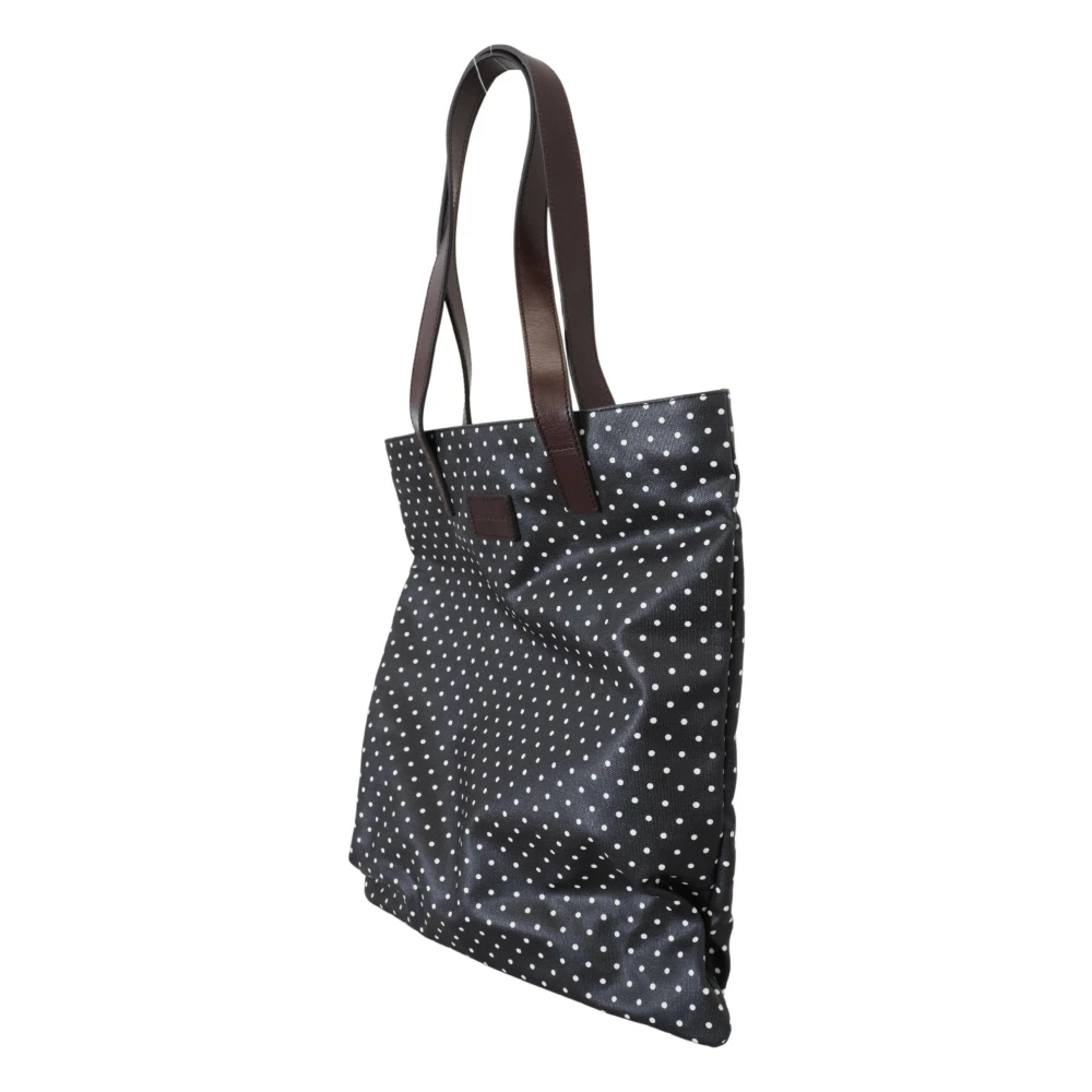 Dolce & Gabbana Zwart Witte Polka Dot Canvas Winkel Tote Tas Black Dames