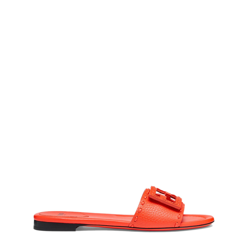 Red leather fashion slides