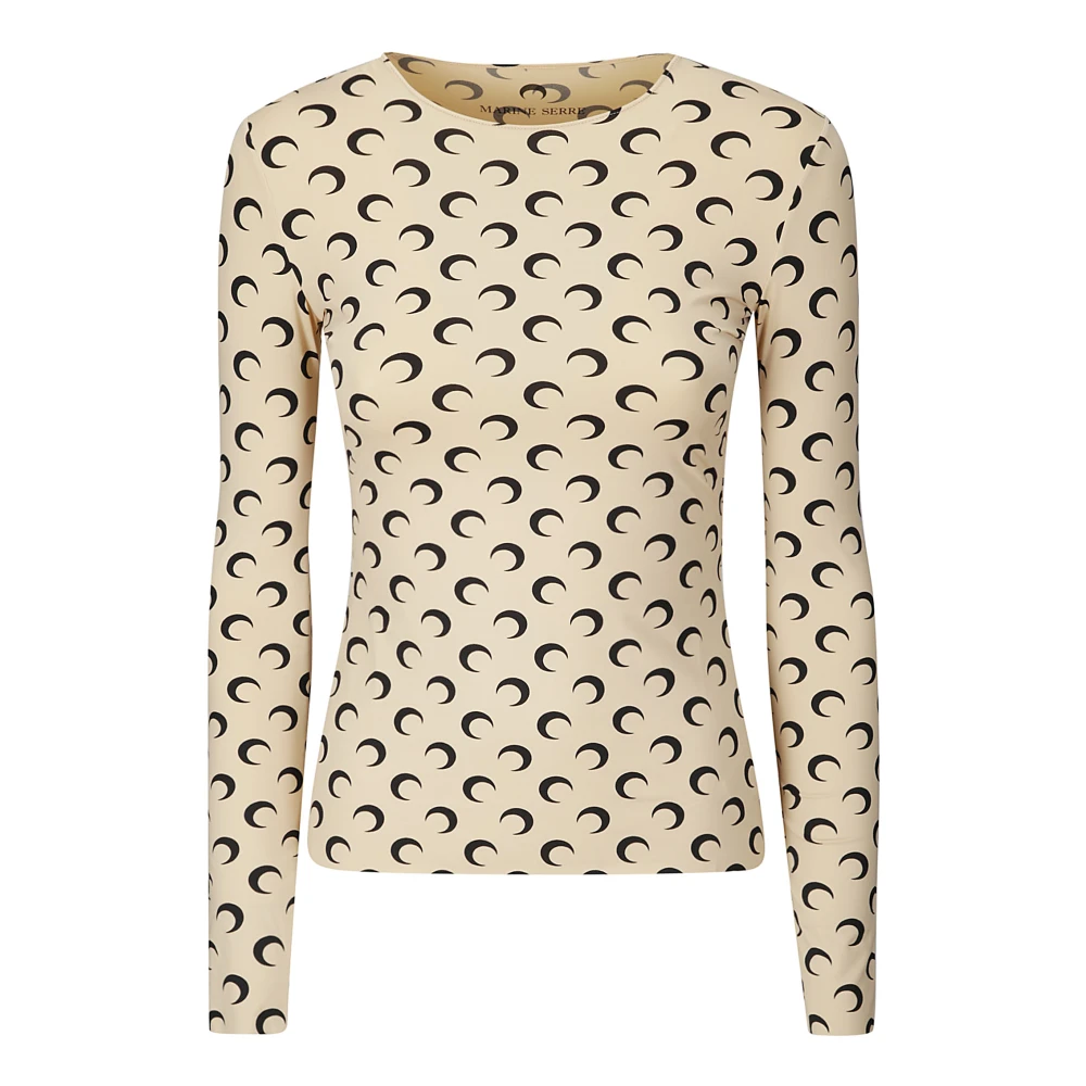 Marine Serre Women's Beige Moon Printed Jersey Crewneck Top - Long Sleeve T-Shirts - L - Tops