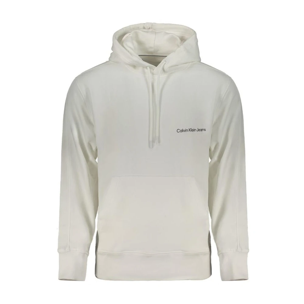 Calvin Klein Men's White Hoodies, S, Logo Print Hooded Sweatshirt