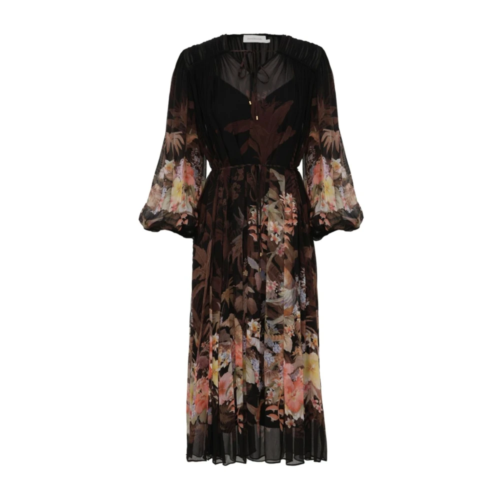 Zimmermann Zwarte Bloemenprint V-hals Jurk Multicolor Dames