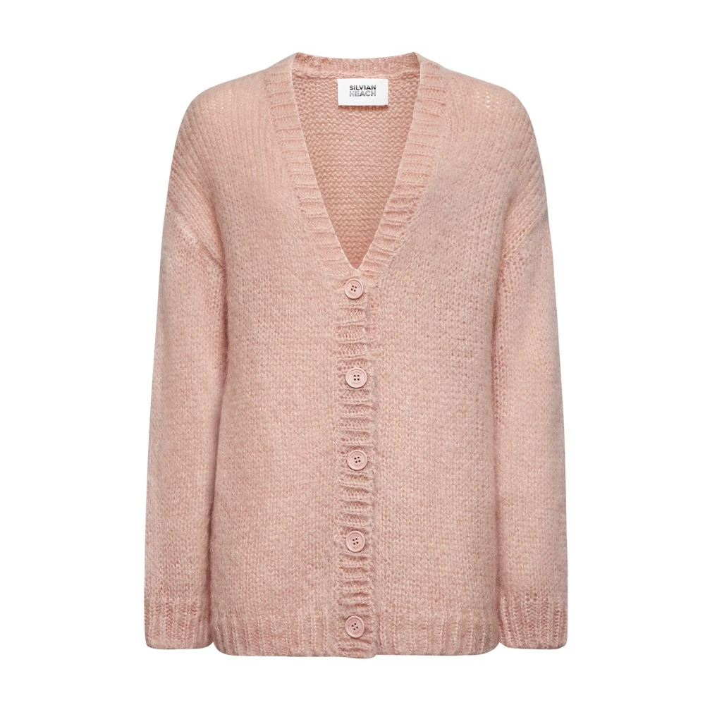 Silvian Heach Vrouw Roze Truien & Vesten Dames, 2XS, Wol, Lange Cardigan Met Ton-Sur-Ton Knopen