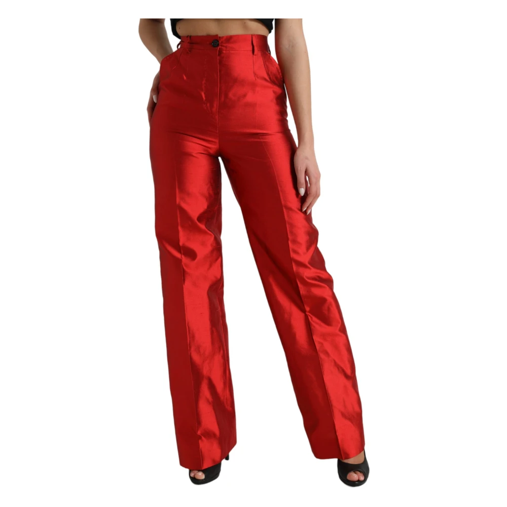 Dolce & Gabbana Rode zijden broek met hoge taille en wijde pijpen Red Dames