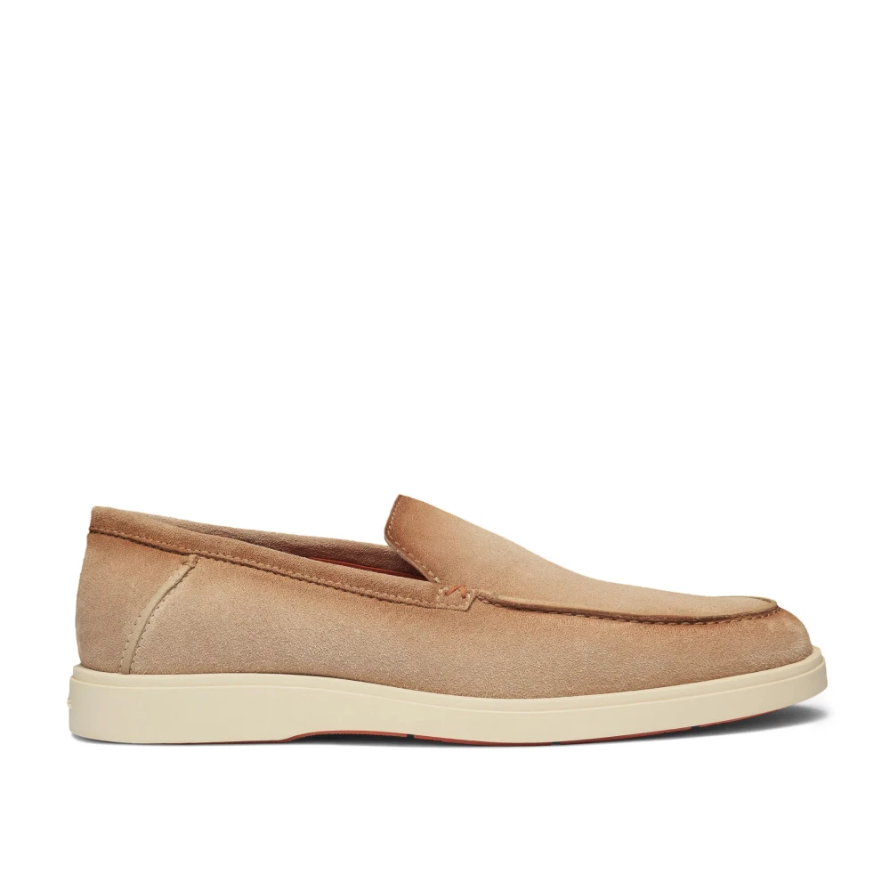 Santoni Men's Beige Suede Moccasin - Loafers - 9 Uk - Shoes
