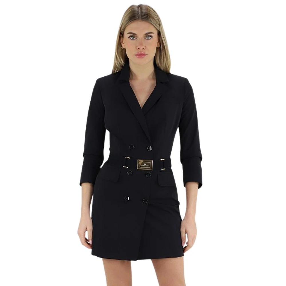 Elisabetta Franchi Donna Nero - Belted Technical Fabric Dress - Dresses - L