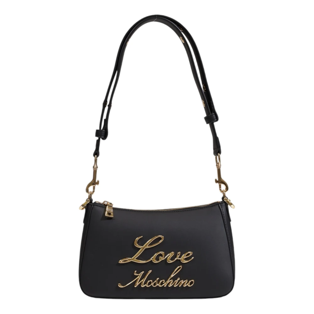 Love Moschino Zwarte Bedrukte Rits Tas Herfst Winter Black Dames