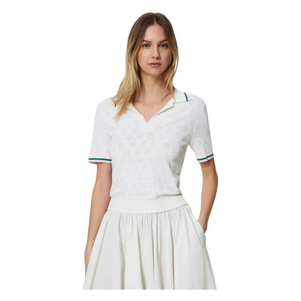 Twinset Polo Shirt met Geometrisch Patroon White Dames