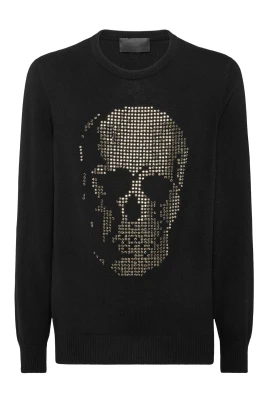 Cashmere Pullover Round Neck LS Skull