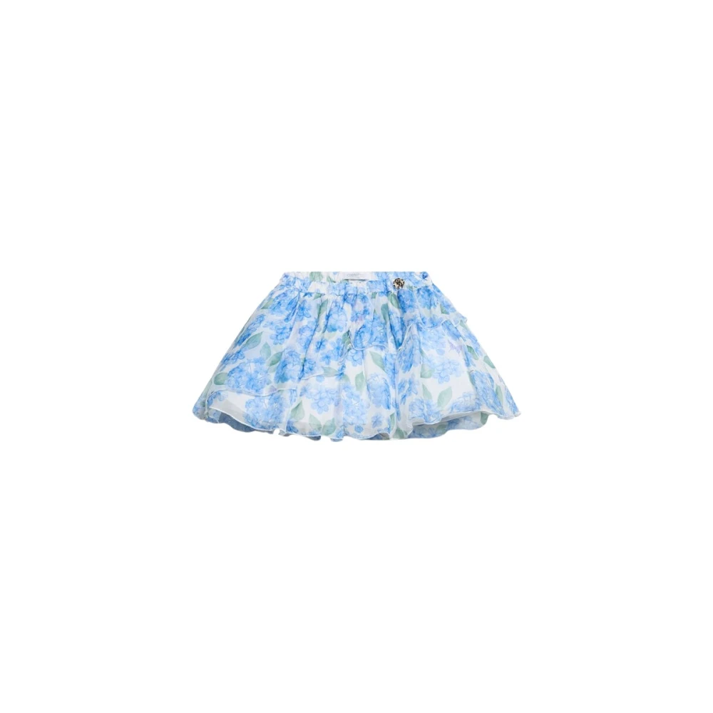 Roberto Cavalli Plumago Print Silk Blend Skirt - Female - Kids Skirts - Blue - 12 M - Kids