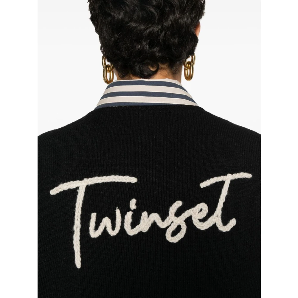 Twinset Zwarte Gebreide Truien met Logodetail Black Dames