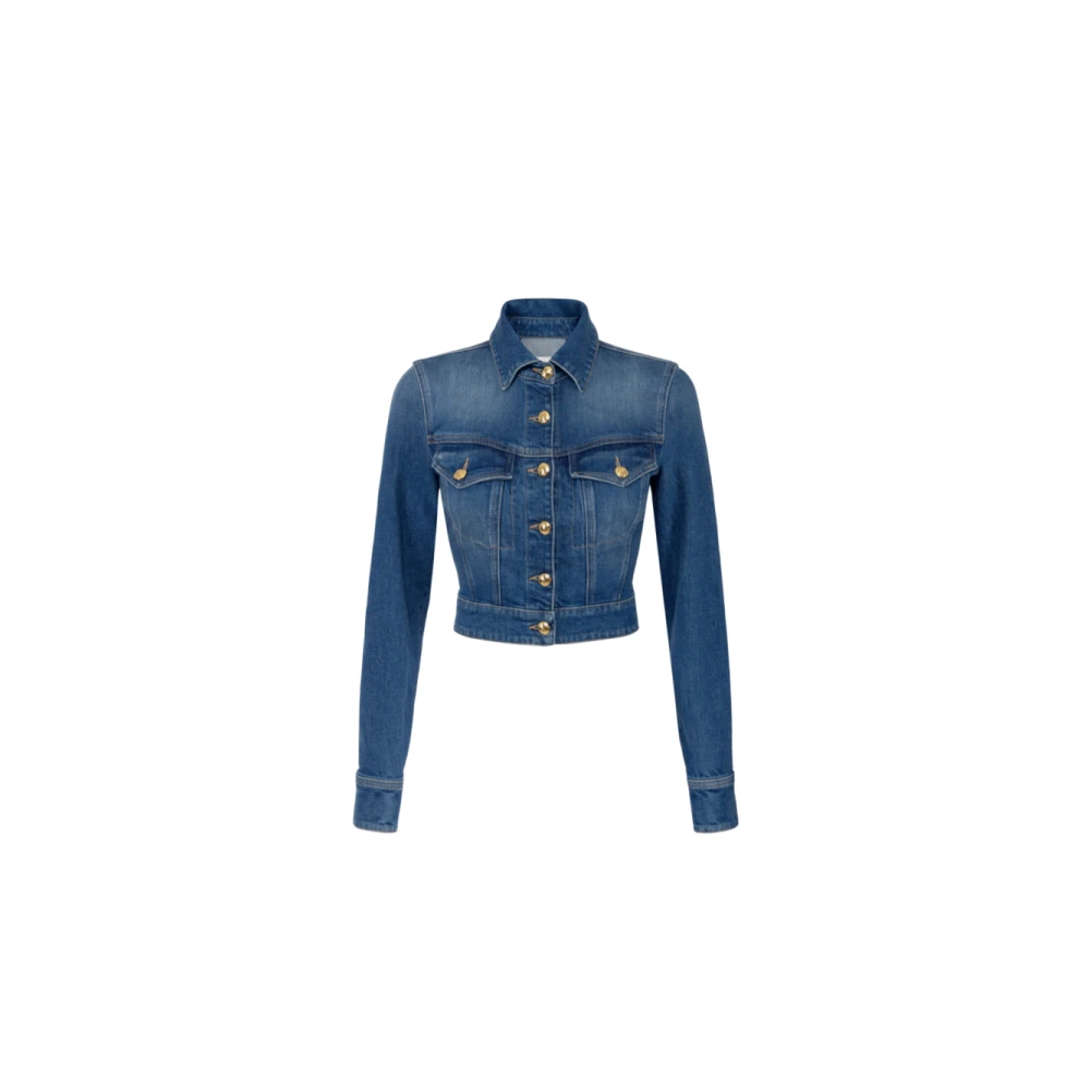 Elisabetta Franchi Slimfit Cropped Denimjasje Vintage Look Blue Dames