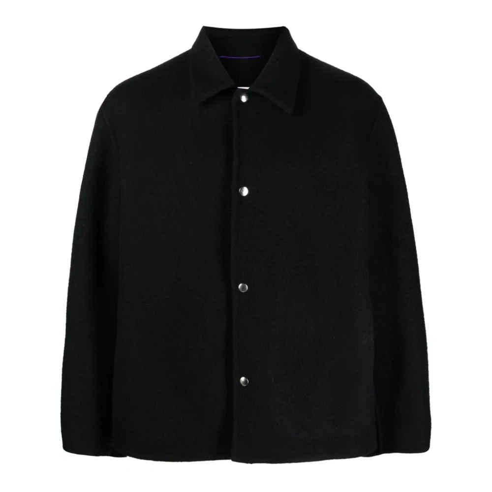 oamc , giacca-camicia in lana nera con colletto classico black, uomo, taglia: 2xl donna