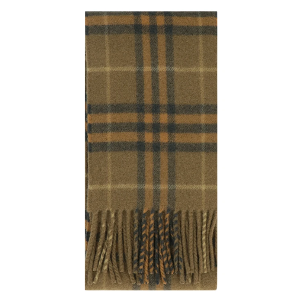 Burberry Frayed Hem Checked Cashmere Scarf Brown Dames