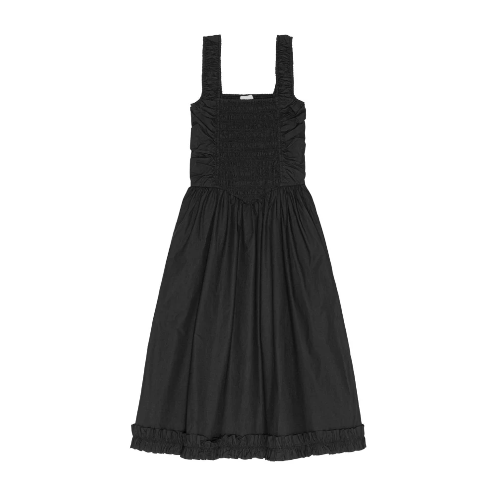 Ganni Poplin Ruched Jurk Black Dames