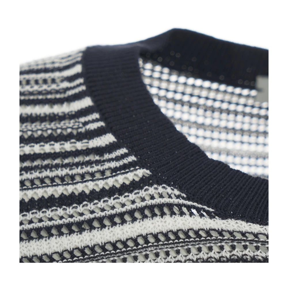 Paolo Pecora Blauwe Gebreide T-shirt met Geribbelde Kraag Blue Heren