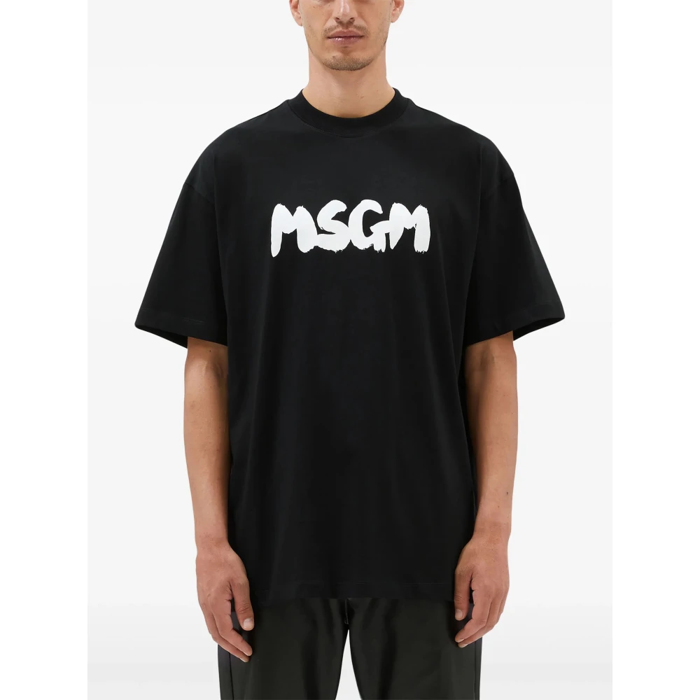 Msgm Zwart Logo Pennellato T-shirts en Polo's Black Heren