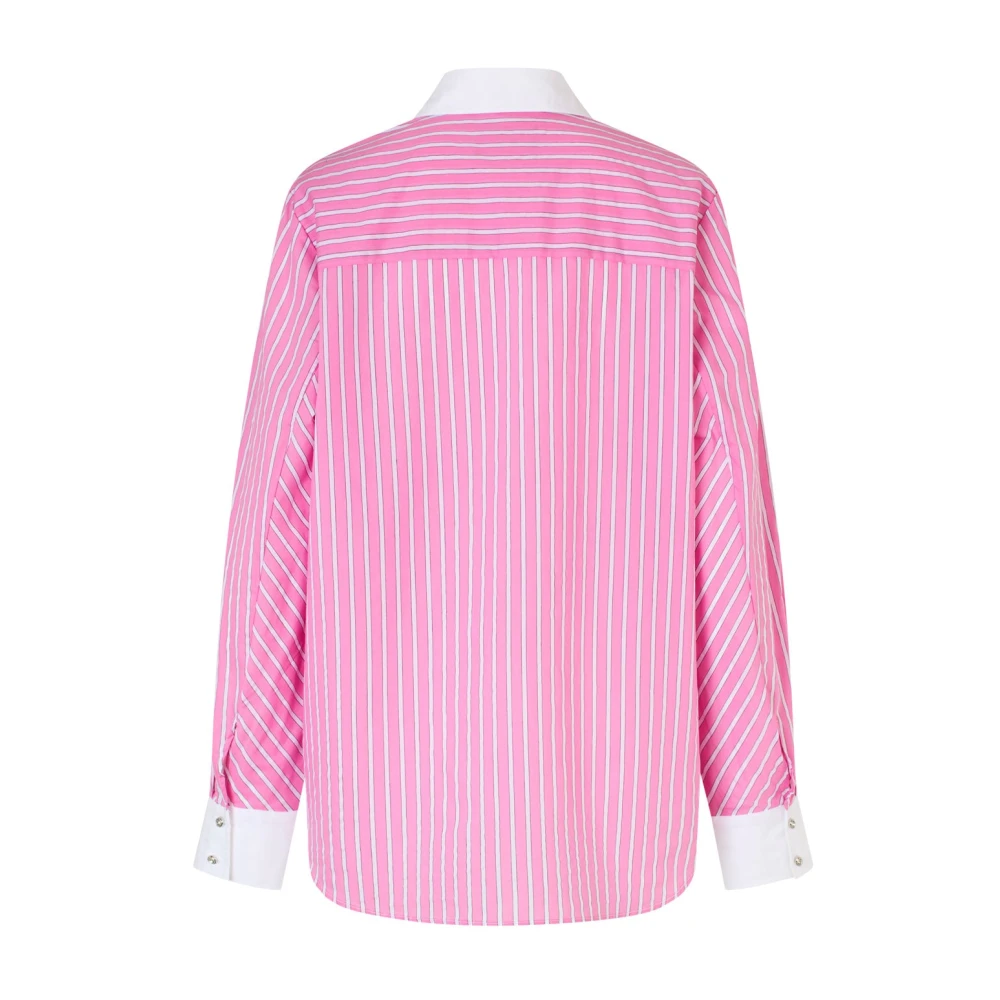Cras Roze Streep Rhinestone Knoop Shirt Pink Dames