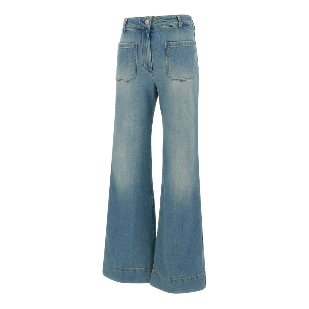 Victoria Beckham Blauwe High Waist Jeans met Rood Logo Blue Dames