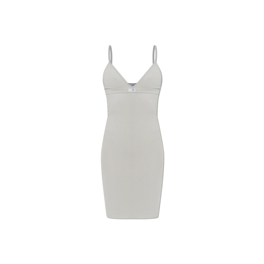 Mm6 Maison Margiela Vrouw Grijs Kleedjes Dames, L, Ribgebreide Jurk Met V-Hals