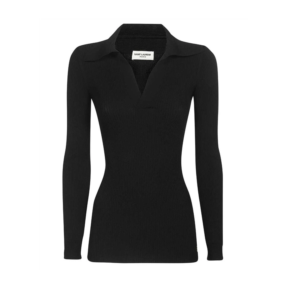 Saint Laurent Zwarte V-hals Sweater Katoenmix Black Dames