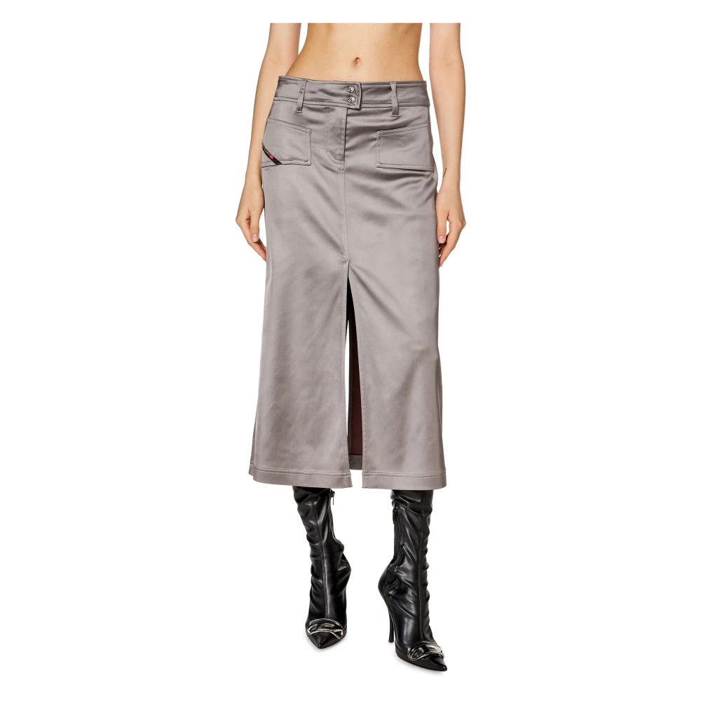 Diesel Midi skirt in shiny stretch satin Gray Dames