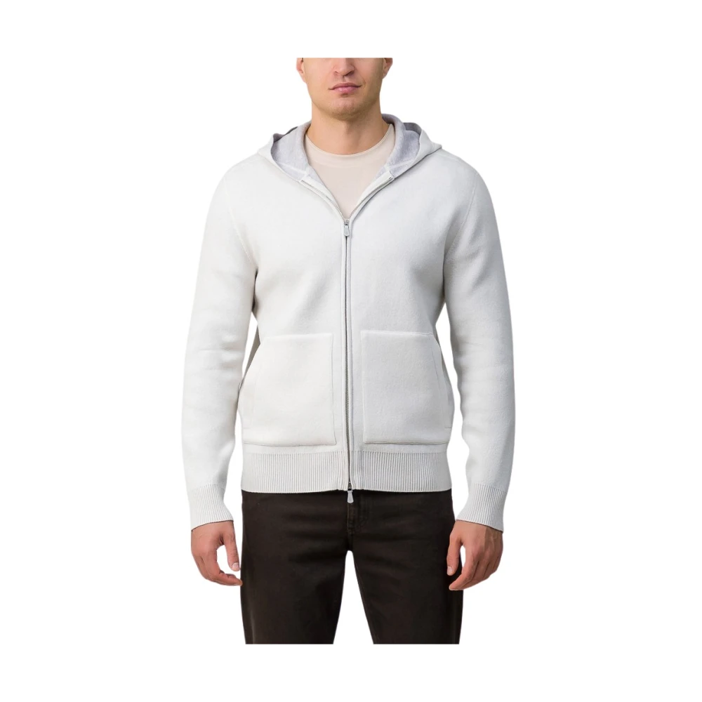 Eleventy Uomo Beige Felpa Con Cappuccio E Zip Intera