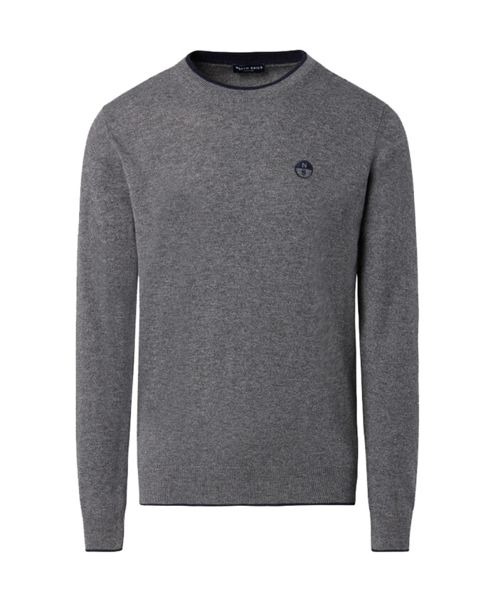 pull-col-rond-gris-avec-bordure-contrastee