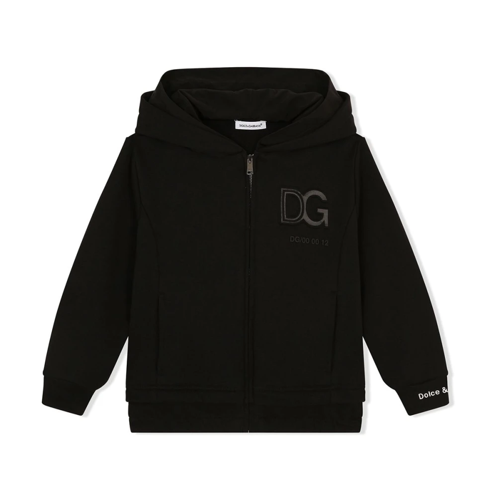 Dolce & Gabbana Logo Patch Dragkedja Hoodie Black, Pojke