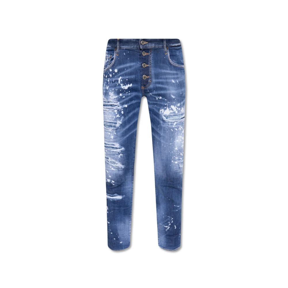 Dsquared2 Men's Blue Slim Fit Jeans, Xs, Skater Jeans With Distressed Details And Paint Splatters