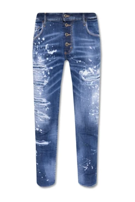Skater Blue Jeans med slitna detaljer och färgstänk