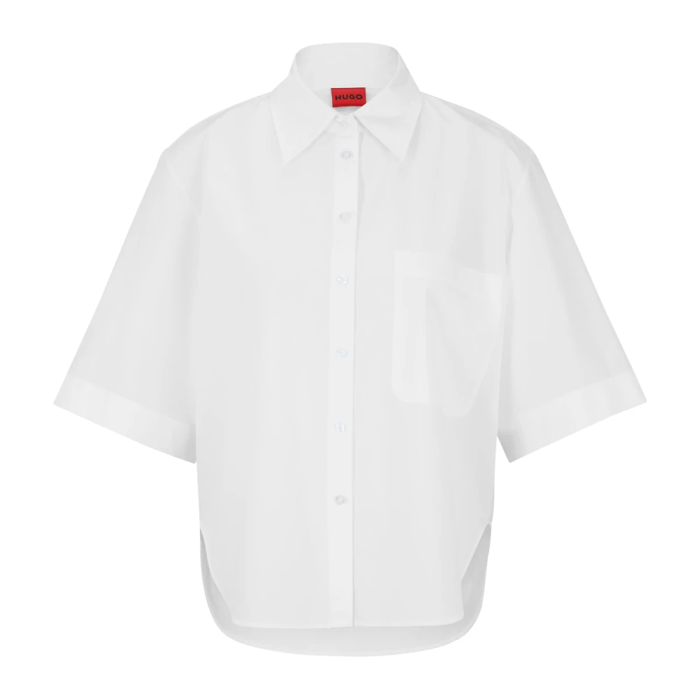 Hugo Boss Witte Katoenen Overhemd Met Korte Mouwen White Dames