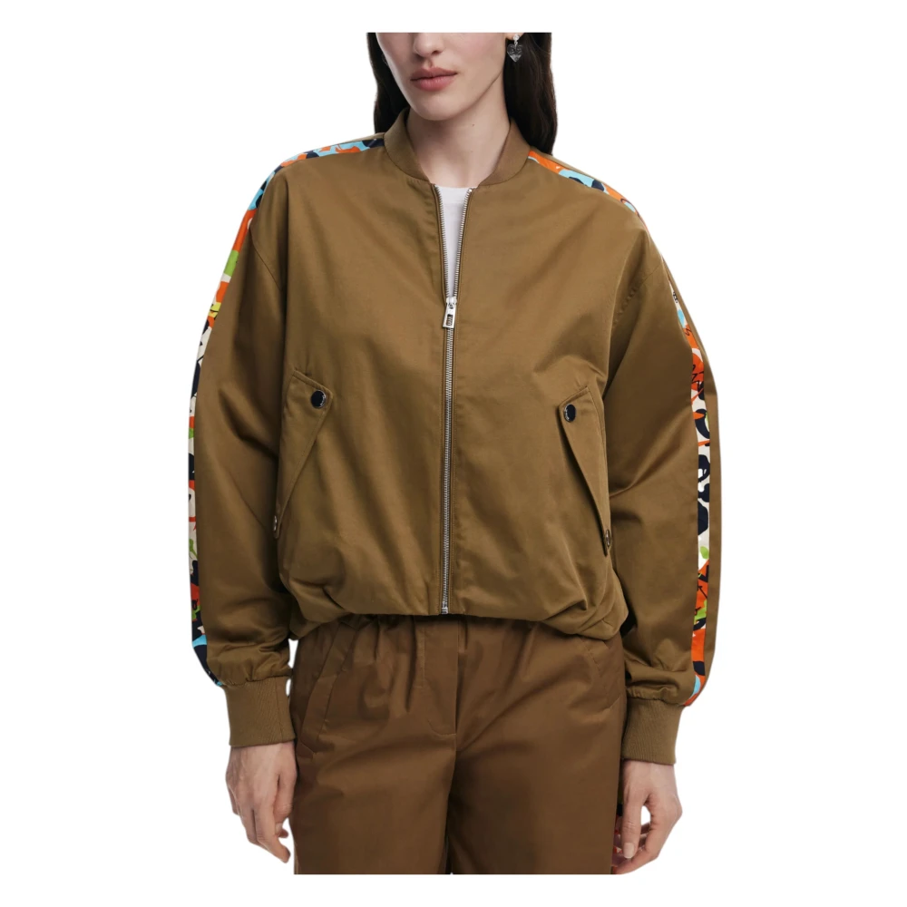 Desigual Print Mandarin Kraag Rits Jas Vrouwen Brown Dames