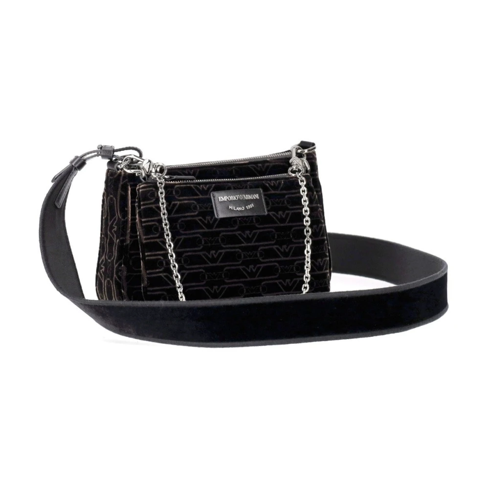 Emporio Armani Zwarte Monogram Schoudertas met Ketting Black Dames