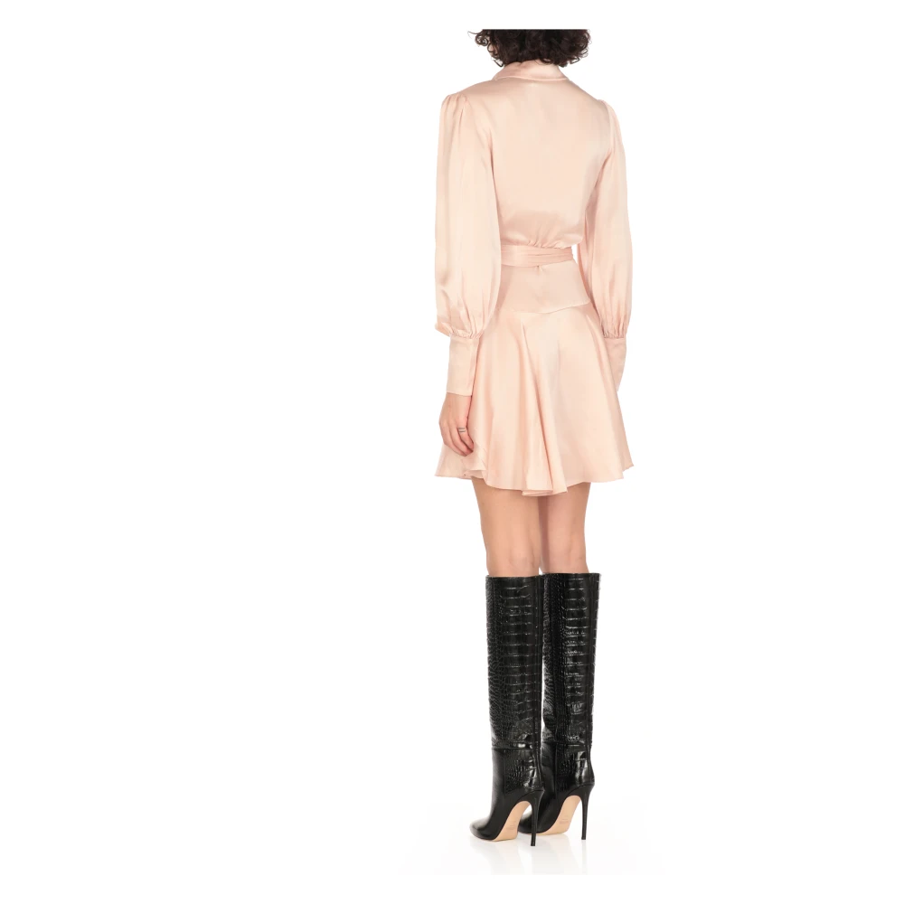 Zimmermann Roze Zijden V-hals Jurk Wijd Uitlopende Zoom Pink Dames